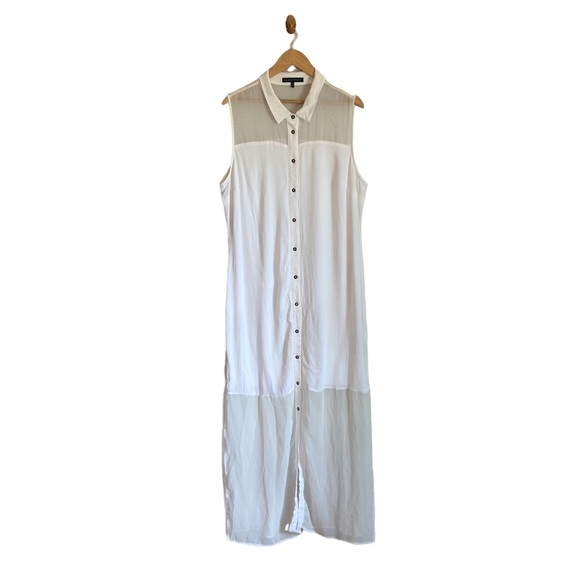 Fifth & Park White Button Down Collared Sheer Maxi Dress - Picture 1 of 11